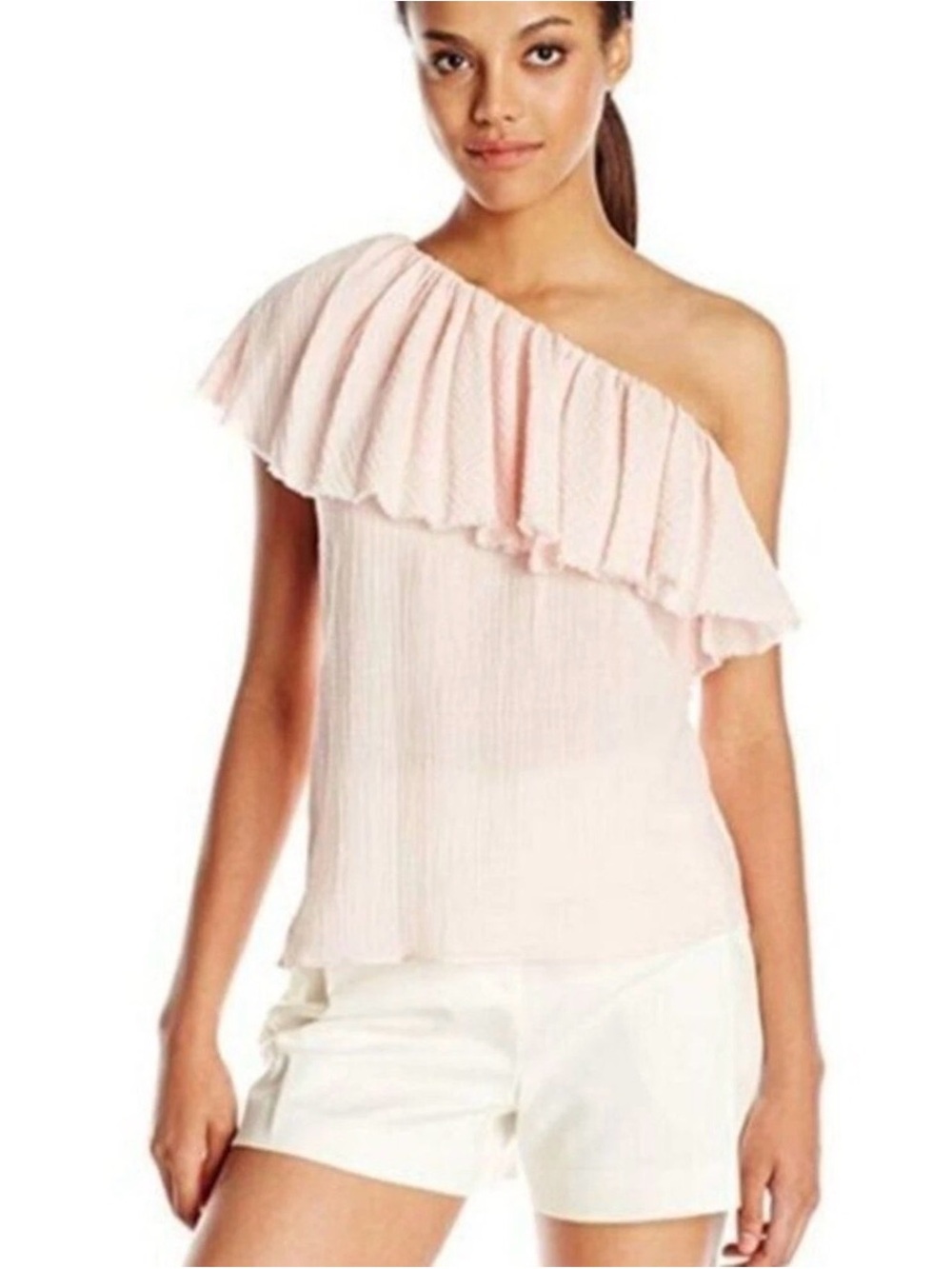 Rebecca Taylor One-Shoulder Gauze Top Pale Pink - Size 10. Chic!
